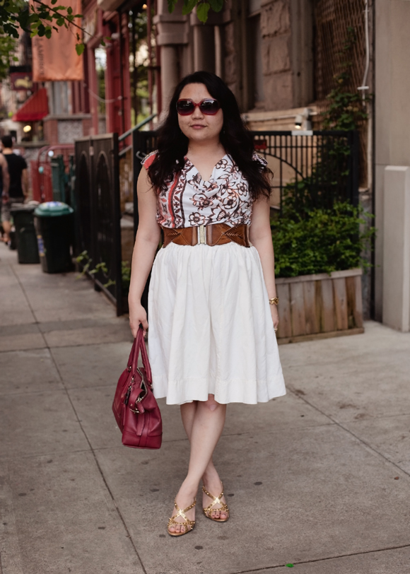 summery anthropologie shirt and white marc jacobs skirt