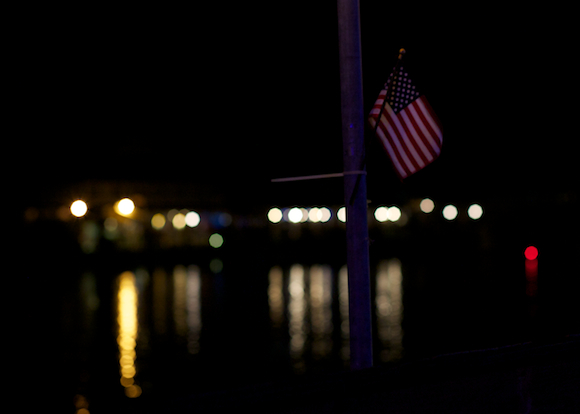 american flag with bokeh from the lights