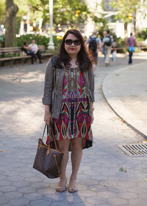 art nouveau forever 21 dress and military inspired jacket fall 2013 trend on a fashion blogger