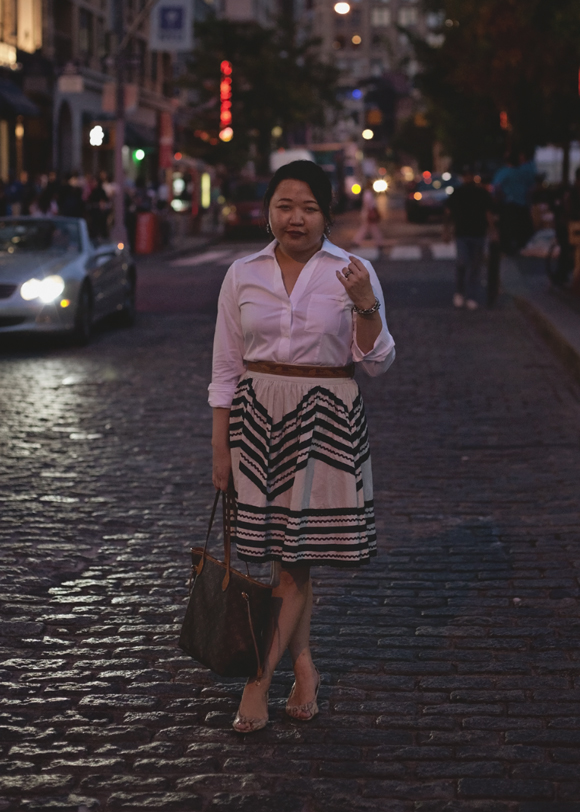 outfit photos - wearing a foxcroft blouse and anthropologie skirt in union square