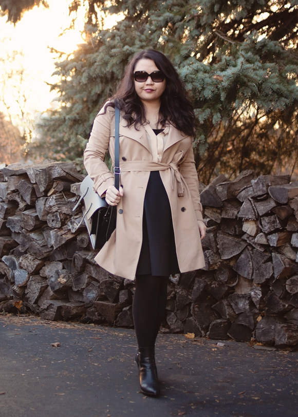 fall fashion neutral outfit with trench coat