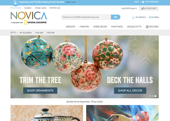 Screenshot of the NOVICA home page - Win a $25 gift card to NOVICA!