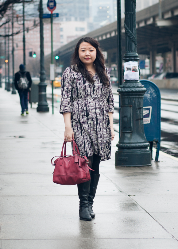 Black and white dress with black boots and red Coach satchel | Delayed Missives lifestyle blog by Alexandra Shook