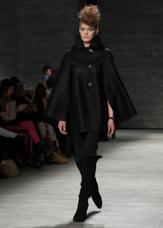 Sheer black cape coat Katya Leonovich Fall 2014 | New York Fashion Week
