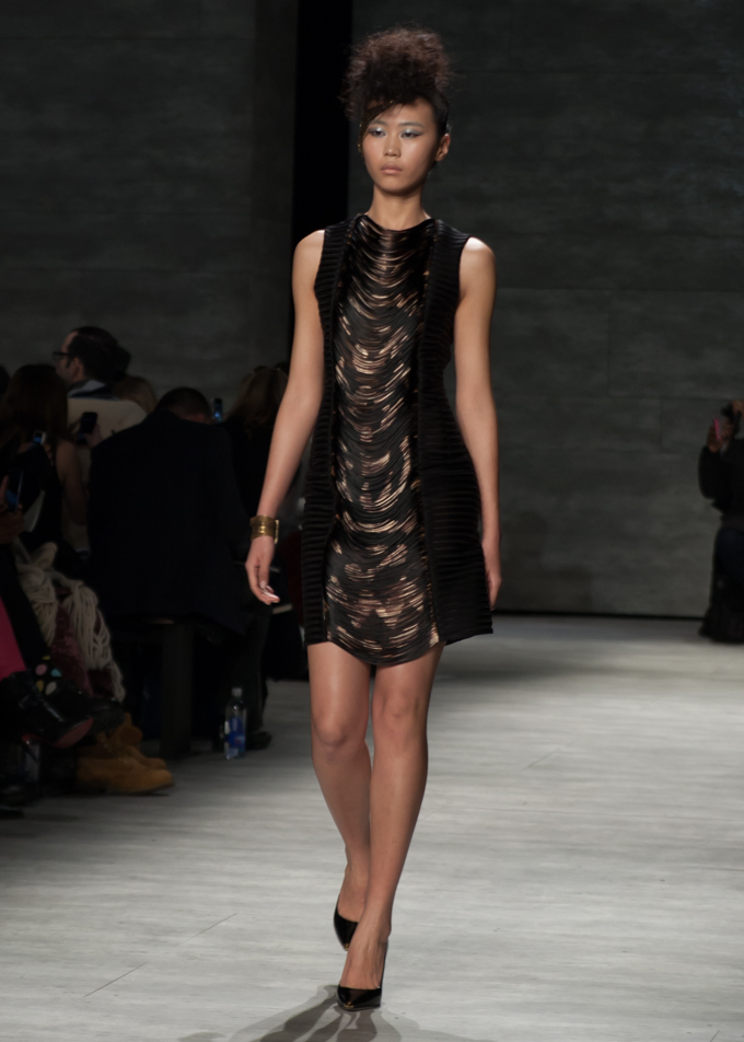 Black Dress with Fringe Panel Katya Leonovich Fall 2014 | New York Fashion Week