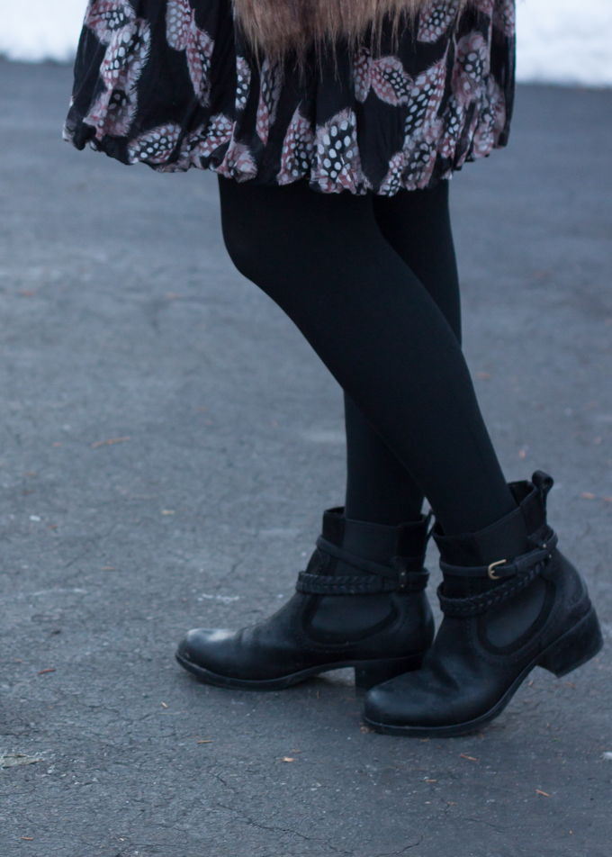 UGG Krewe Boots and black tights | Outfit for dinner on a snowy day | Delayed Missives lifestyle blog