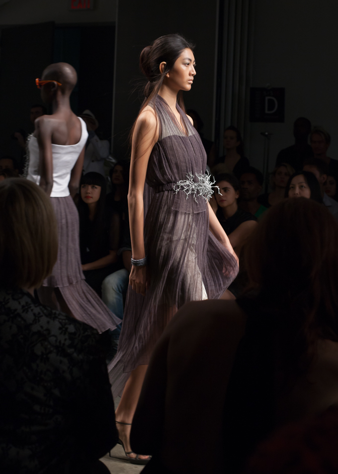 Sheer 3D printed embellished dress at Katya Leonovich Spring 2015 | New York Fashion Week
