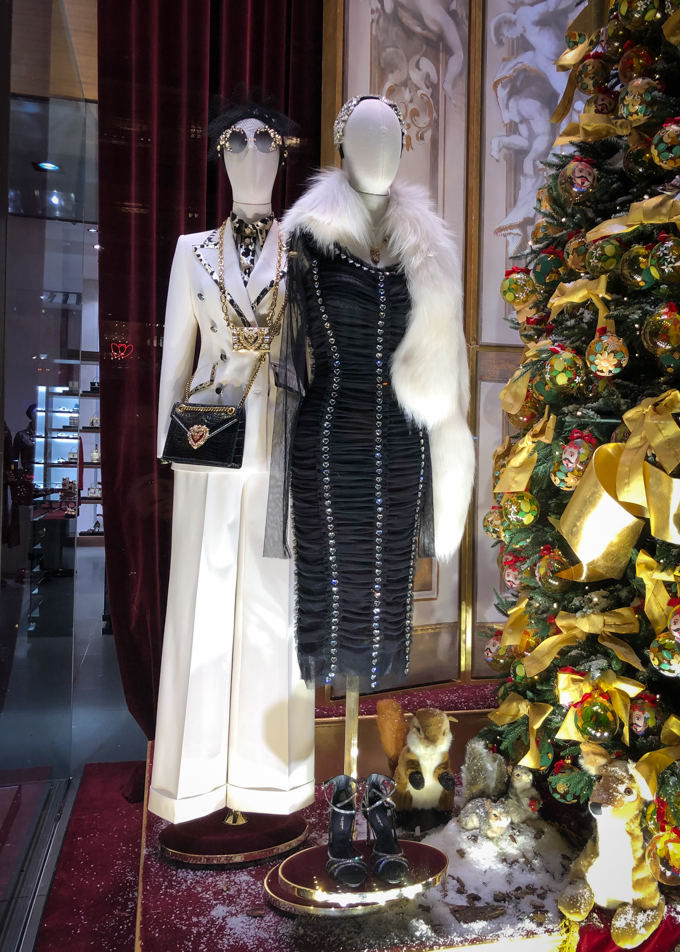 Holiday fashion looks in the windows at Versace